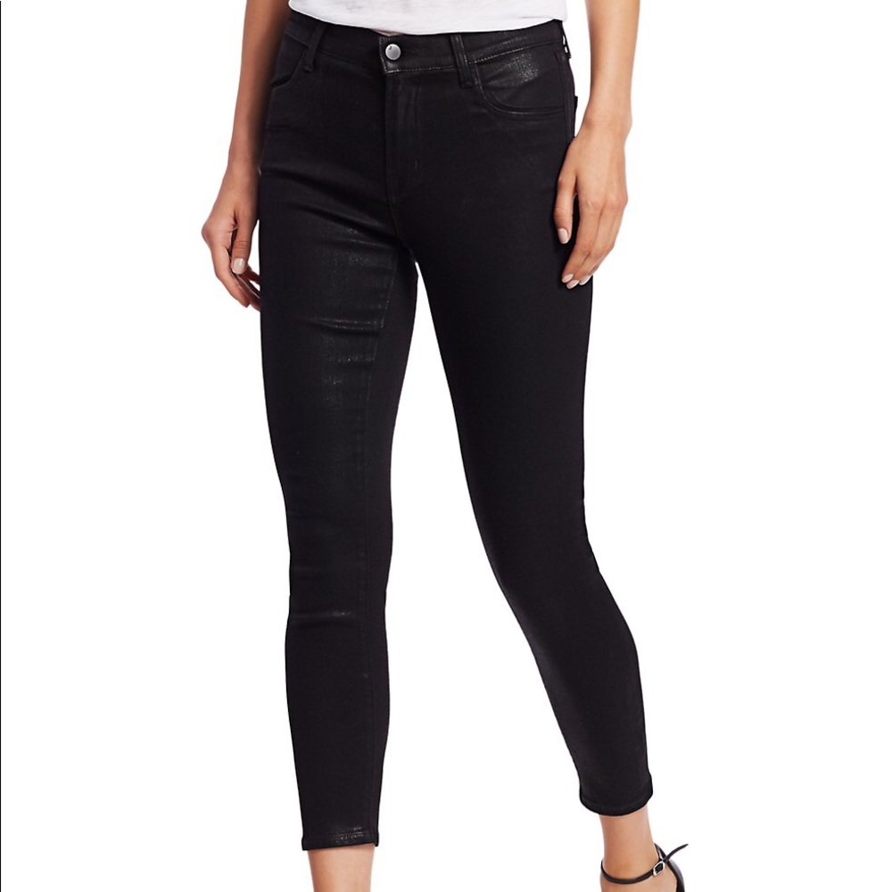 J Brand Jeans Womens Size 26 Black Alana Coated Denim High-Rise Crop
